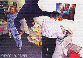 An office surveillance camera captures one of Tenchumaru's stealthy
killings.